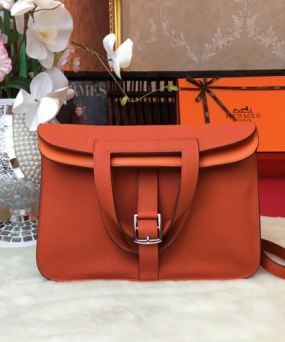 에르메스 할잔백31 블랙 오렌지 소가죽